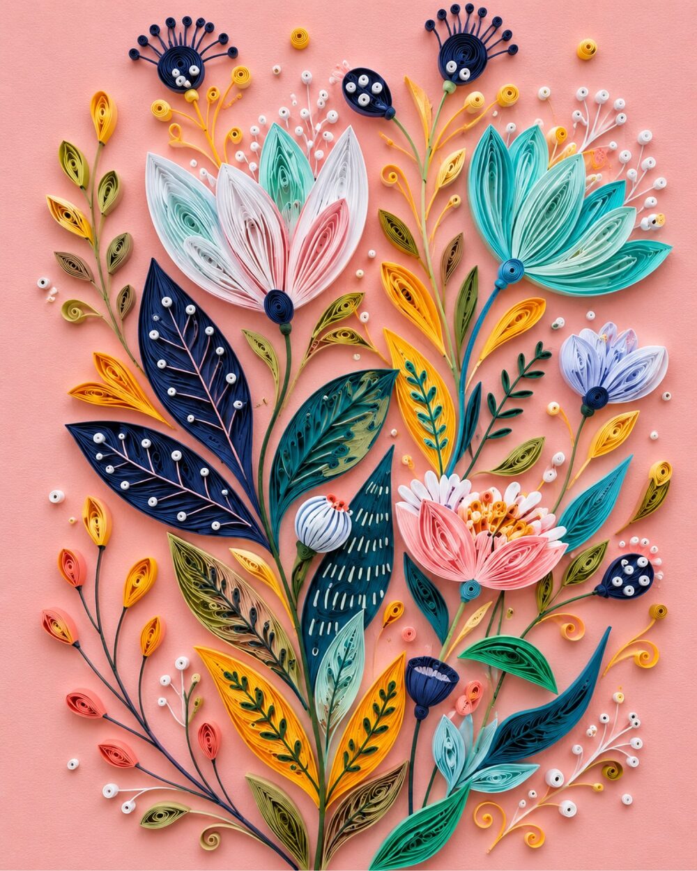 Quilled Paper Floral Art Multicolor Wall Decor